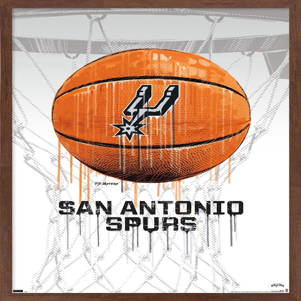 Trends International NBA San Antonio Spurs - Drip Basketball 21 Wall Poster, 22.375" x 34", Mahogany Framed Version
