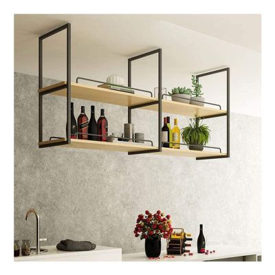 Ceiling Hanging Shelf, Nordic Iron Solid Wood 2Tier Ceiling Mounted Storage Rack, Bar Ceiling Hanging Decorative Storage Rack Ceiling Hanger (Size : 100X30X50CM)