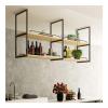 Ceiling Hanging Shelf, Nordic Iron Solid Wood 2Tier Ceiling Mounted Storage Rack, Bar Ceiling Hanging Decorative Storage Rack Ceiling Hanger (Size : 100X30X50CM) view 1