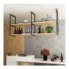 Ceiling Hanging Shelf, Nordic Iron Solid Wood 2Tier Ceiling Mounted Storage Rack, Bar Ceiling Hanging Decorative Storage Rack Ceiling Hanger (Size : 100X30X50CM) view 3