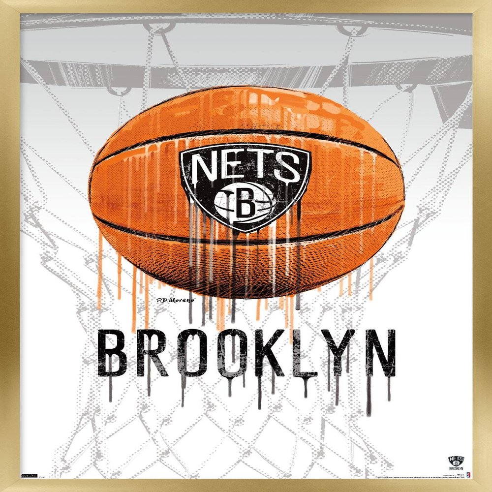 Trends International NBA Brooklyn Nets - Drip Basketball 21 Wall Poster, 22.375" x 34", Gold Framed Version