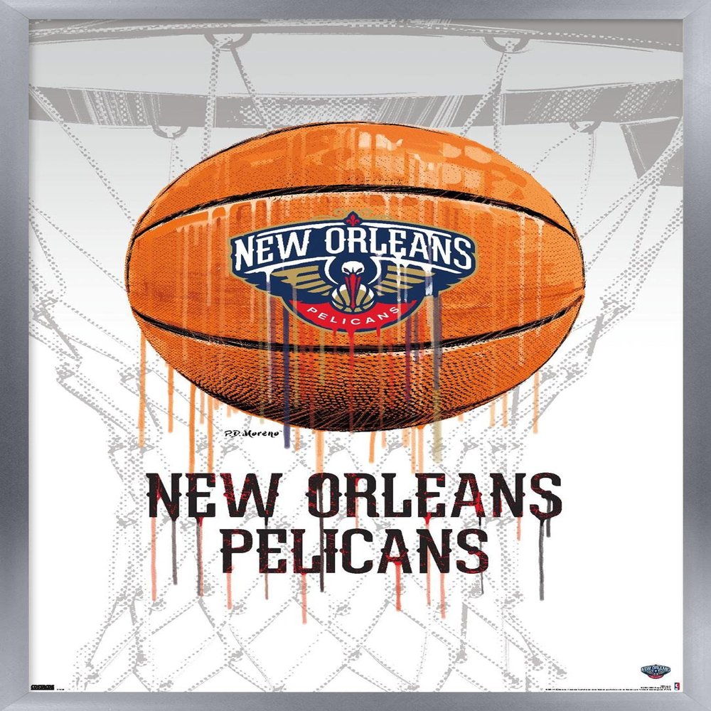 Trends International NBA New Orleans Pelicans - Drip Basketball 21 Wall Poster, 22.375" x 34", Silver Framed Version