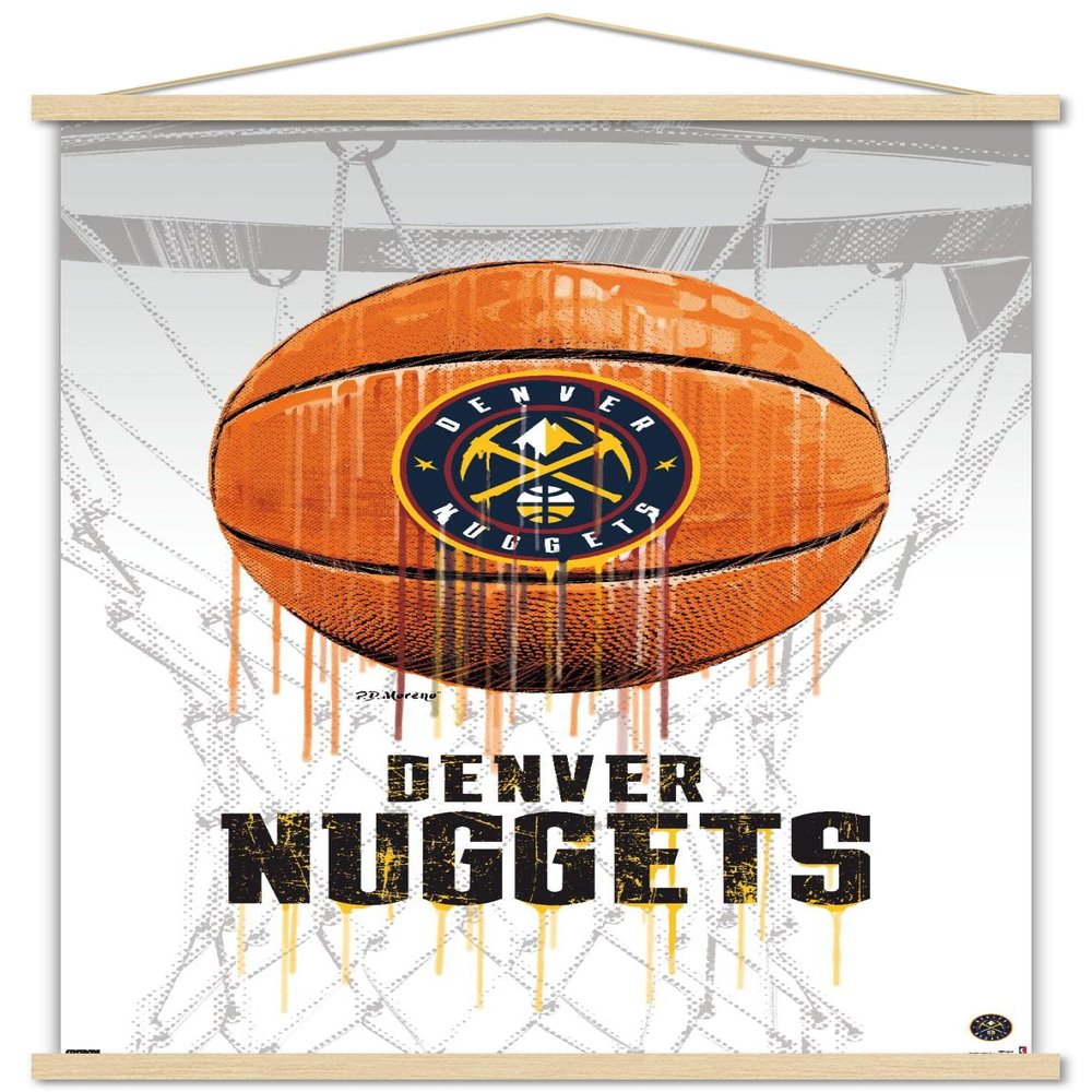 Trends International NBA Denver Nuggets - Drip Basketball 21 Wall Poster, 22.375" x 34", Premium Print and Beechwood Hanger Bundle