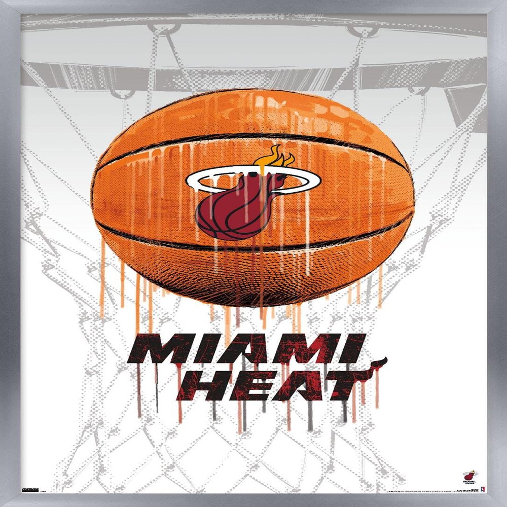 Trends International NBA Miami Heat - Drip Basketball 21 Wall Poster, 22.375" x 34", Silver Framed Version