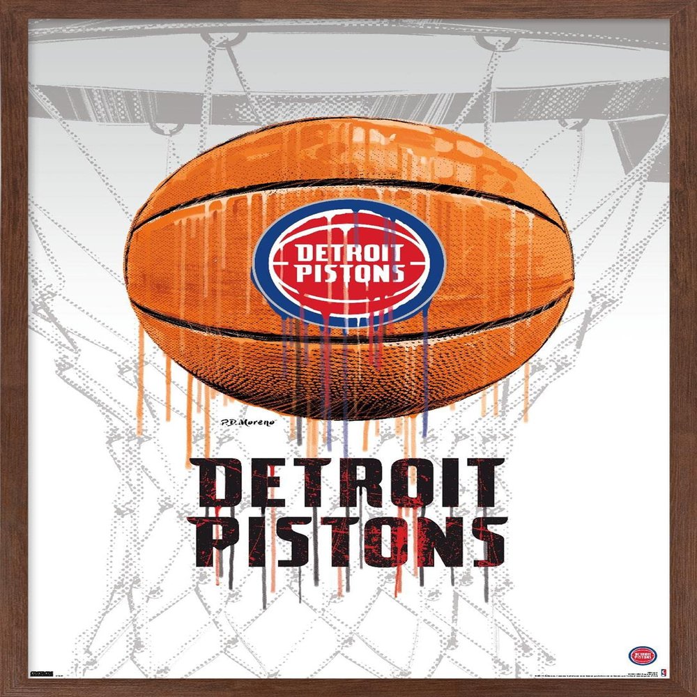 Trends International NBA Detroit Pistons - Drip Basketball 21 Wall Poster, 14.725" x 22.375", Mahogany Framed Version