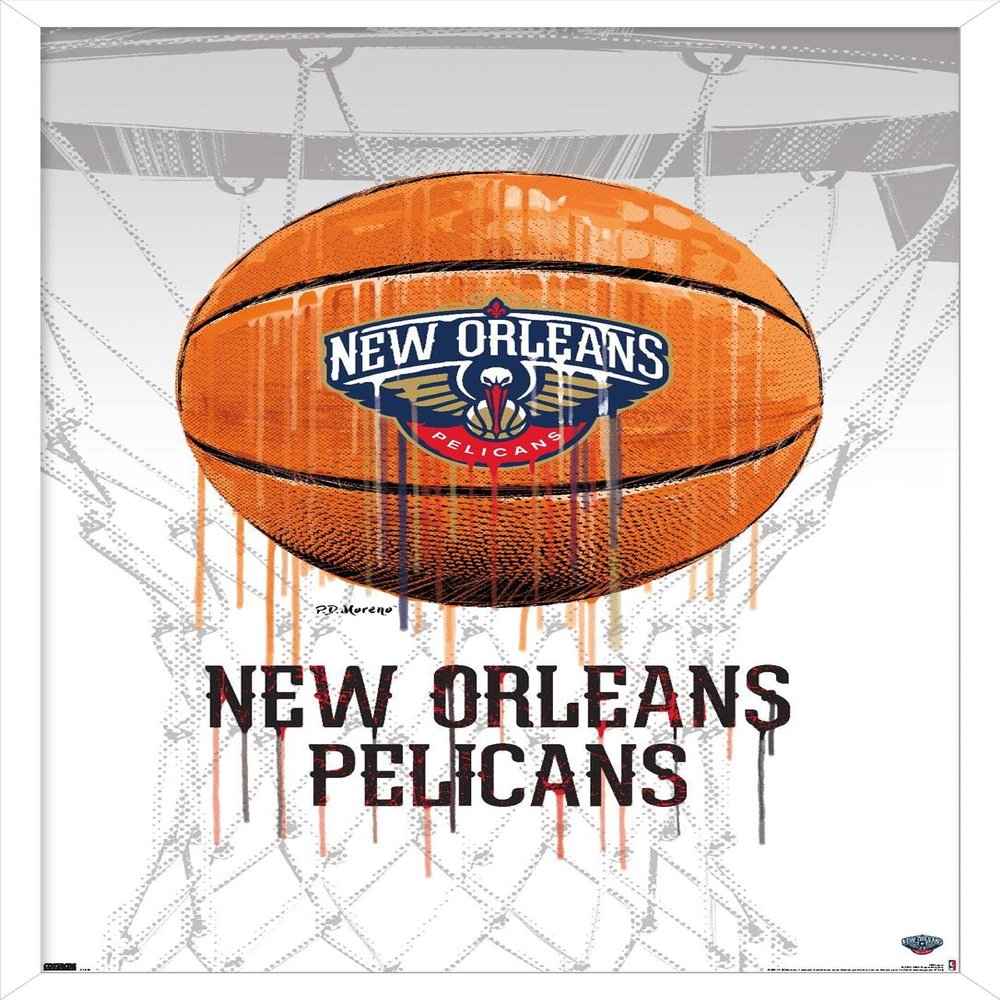 Trends International NBA New Orleans Pelicans - Drip Basketball 21 Wall Poster, 22.375" x 34", White Framed Version