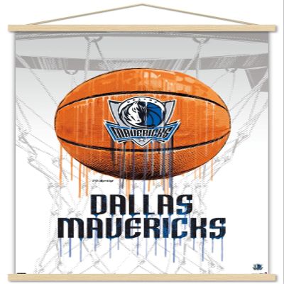 Trends International NBA Dallas Mavericks - Drip Basketball 21 Wall Poster, 22.375" x 34", Print and Beechwood Hanger Bundle
