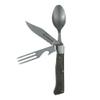 Messermeister Adventure Chef Folding Camp Utensil - Full-Sized Steak Knife, Fork, Spoon + Bottle Opener - 303 Stainless Steel & Distressed Linen Handle view 1