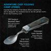 Messermeister Adventure Chef Folding Camp Utensil - Full-Sized Steak Knife, Fork, Spoon + Bottle Opener - 303 Stainless Steel & Distressed Linen Handle view 2