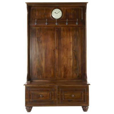 Deco 79 Wood Coat Rack with Clock and Hooks, 46" x 19" x 78", Brown