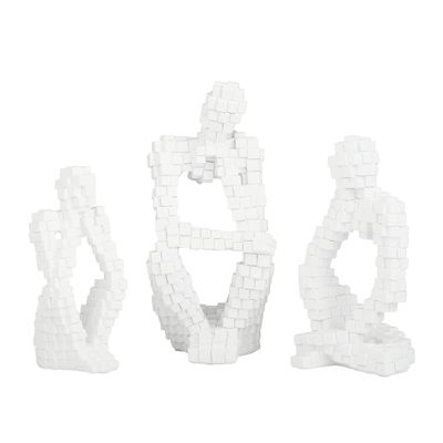 Deco 79 Polystone People Sitting Thinker Sculpture, Set of 3 13", 10", 9"H, White