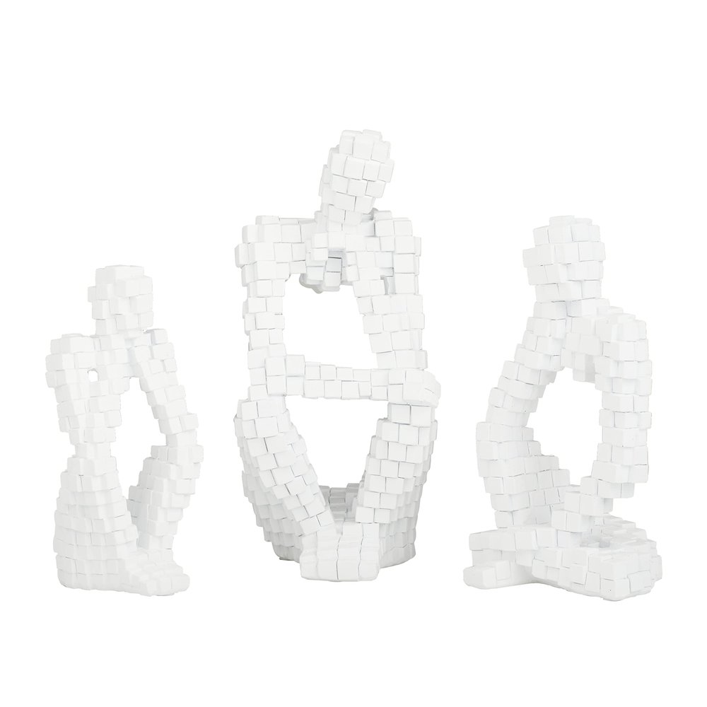 Deco 79 Polystone People Sitting Thinker Sculpture, Set of 3 13", 10", 9"H, White