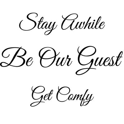 My Vinyl Story 3pc - Be Our Guest - Stay Awhile - Get Comfy - Wall Decals for Door Family Decal Quote Word Sayings Sticker Sign Family Decor Removable Vinyl for Office Guest Room Home 36x9 Inches