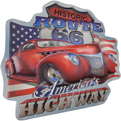 America's Highway Historic Route 66 Automotive Embossed Metal Sign