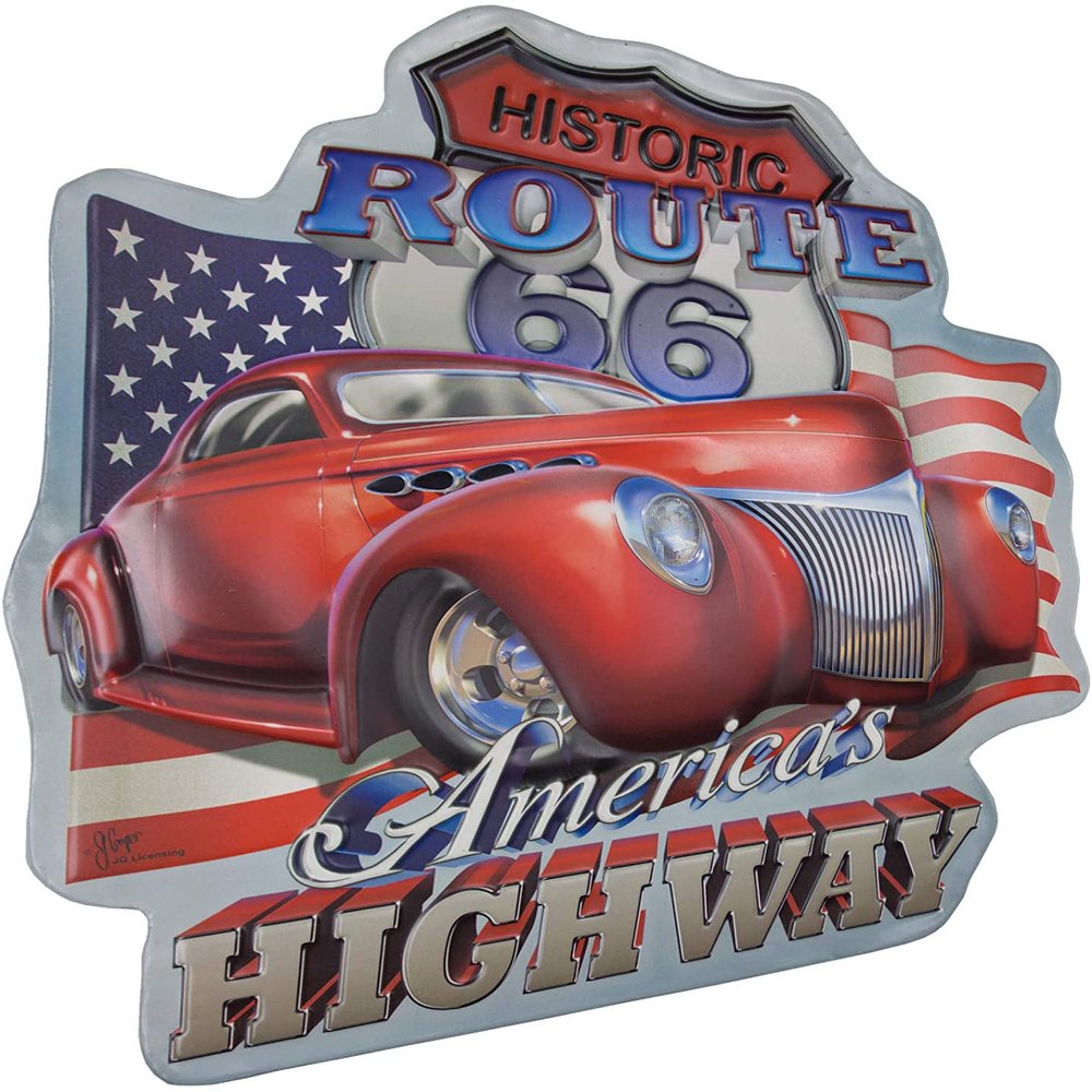 America's Highway Historic Route 66 Automotive Embossed Metal Sign