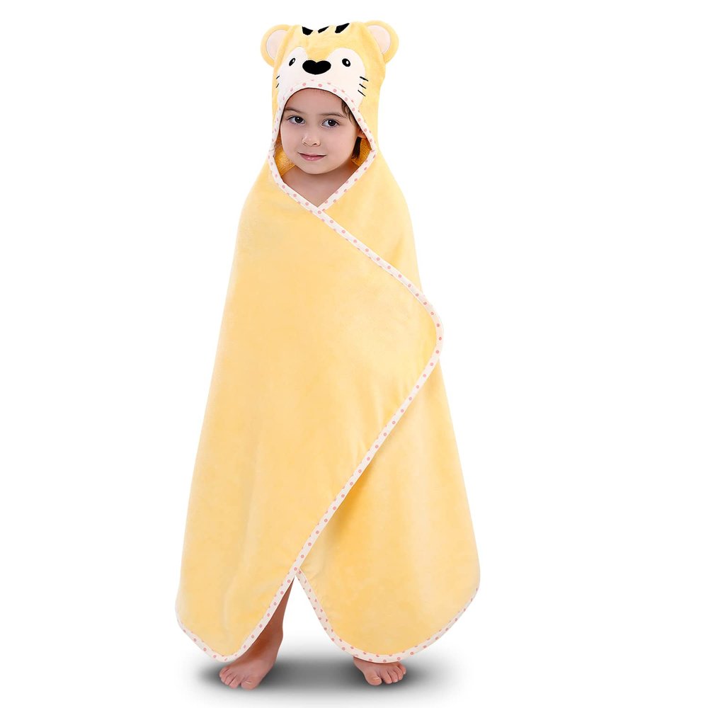 TBEZY Hooded Towel for Kids 100% Cotton Ultra Soft with Unique Animal Design Large for Infants 3-10 Years (Tiger)