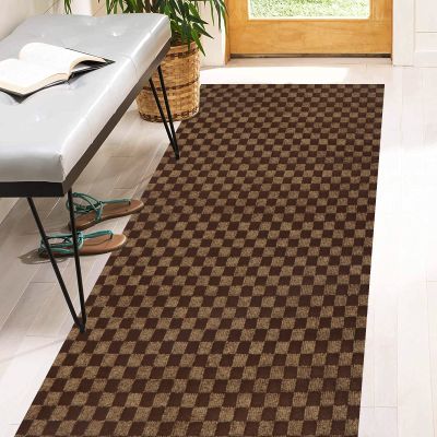 2' x 23' Runner Rugs with Rubber Backing, Indoor Outdoor Utility Carpet Runner Rugs, Checkered Brown, Can Be Used as Aisle for The RV and Boat, Laundry Room and Balcony