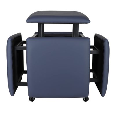 LUGSHIREE 5 in 1 Nesting Ottoman Cube Chair, Stackable Stools, Leather Square Ottoman Bench, Foot Stool with Wheels for Living Room,Dining Room 15.75x15.75x16.54 inches