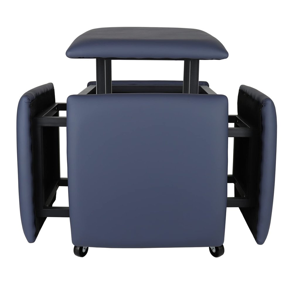 LUGSHIREE 5 in 1 Nesting Ottoman Cube Chair, Stackable Stools, Leather Square Ottoman Bench, Foot Stool with Wheels for Living Room,Dining Room 15.75x15.75x16.54 inches