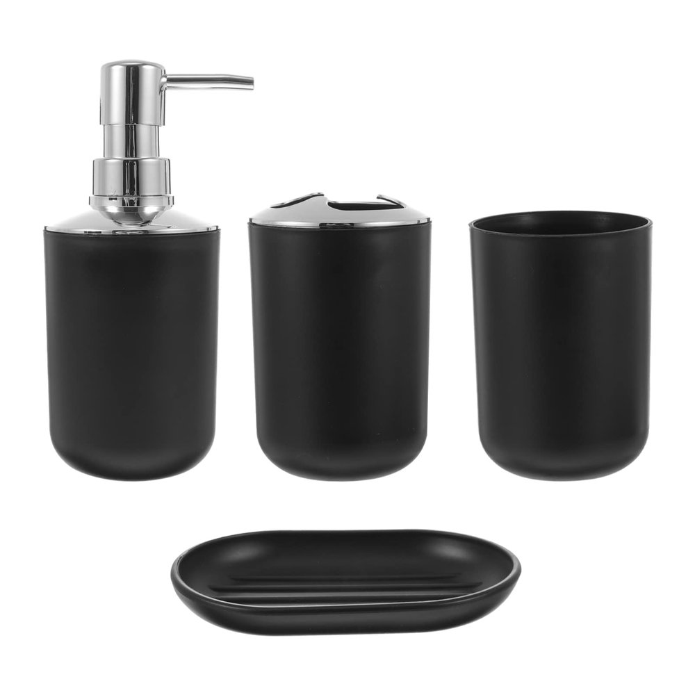 Beaupretty Bathroom Sets Accessories Black Lotion Bottle Toothbrush Cup Gargle Cups Soap Dish Stylish Wash Supplies for Home
