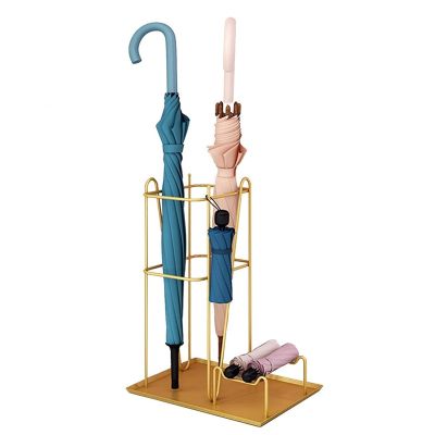 Umbrella Stand Racks Indoor Metal Umbrella Holder, Umbrella Basket with Drip Tray and Hooks, Entryway Umbrella Organizer in Hotel Office Corridor, 25x33x44cm (Color : Gold)