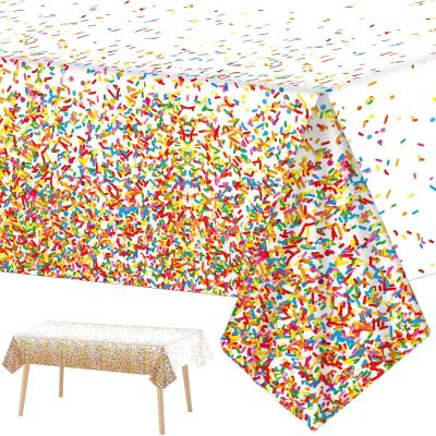 3 Pieces Confetti Sprinkles Birthday Tablecloth for Happy Birthday Decoration Plastic Disposable Rectangle Sprinkles Party Table Covers for Kids Two Sweet Donut Weddings Party Favors, 54 x 108 Inches