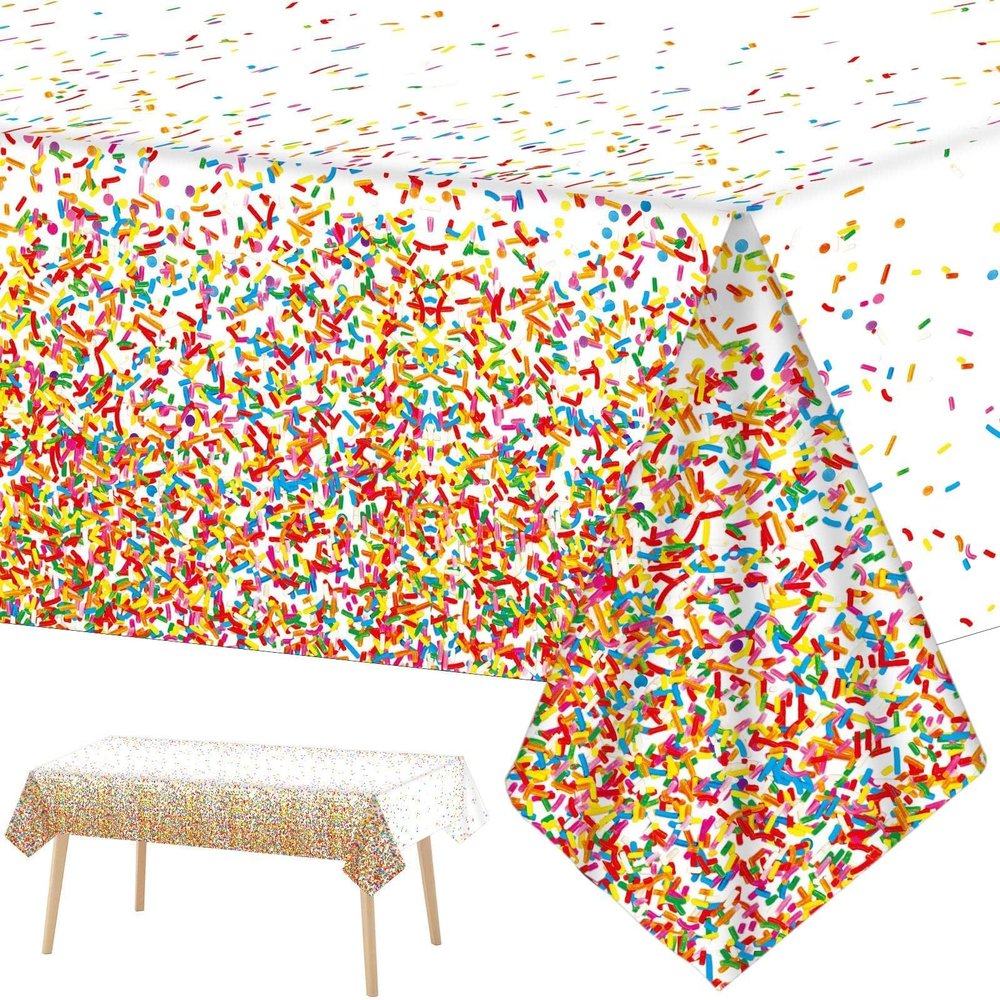 3 Pieces Confetti Sprinkles Birthday Tablecloth for Happy Birthday Decoration Plastic Disposable Rectangle Sprinkles Party Table Covers for Kids Two Sweet Donut Weddings Party Favors, 54 x 108 Inches