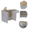 FM FURNITURE Chico Kitchen Island with 2 Cabinets, 2 Open Shelves, and Drawer, White/Pine view 3