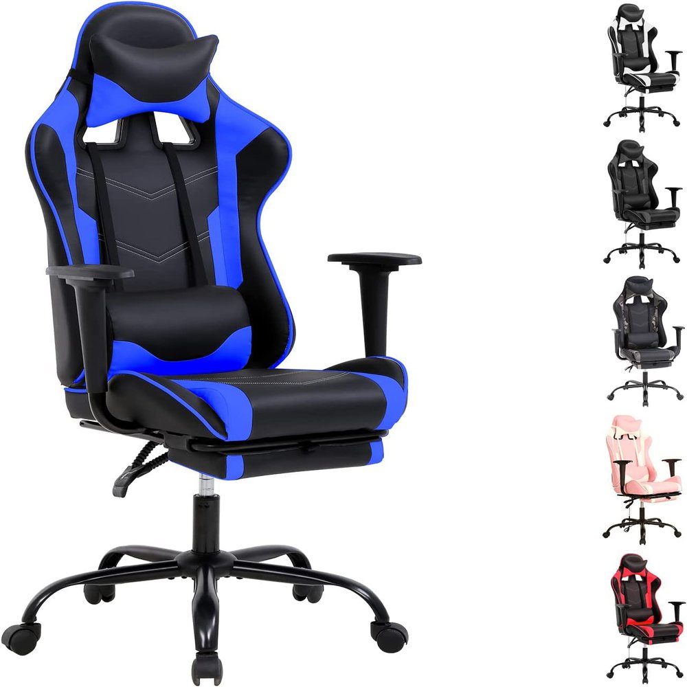 Capacmkseh PC Computer Lumbar Support Headrest,High Back Racing Office Video Gaming Rolling Swivel Task Chair for Kids or Adults,Blue