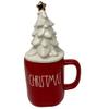 RAE DUNN RED CHRISTMAS MUG WITH WHITE CHRISTMAS TREE TOPPER/LID - Artisan Collection By Magenta - (Christmas) view 1