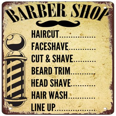 YTOMEAT Retro Tin Sign BARBERSHOP PRICE LIST Outdoor Porch Hanging Wall Decoration Size:8x12