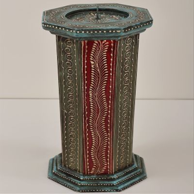 15" Decorative Colorfull Candle Stand | Decorative Candle Stand | Handmade Art | Made in India - Man - Color Gray