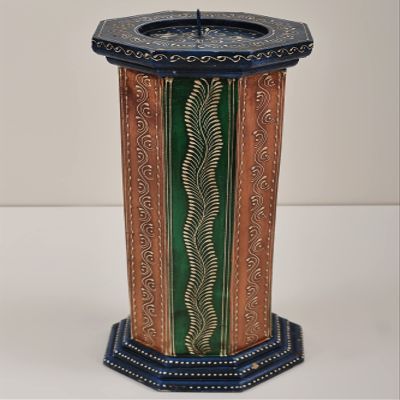 15" Decorative Colorfull Candle Stand | Decorative Candle Stand | Handmade Art | Made in India - Man - Color Blue