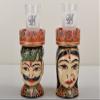 4" Wooden Rajsthani Men Women Face Candle Stand with Candle | Decorative Wooden Candle Stand | Handm view 1