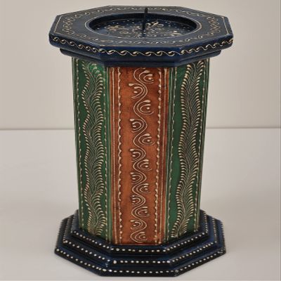 12" Decorative Colorfull Candle Stand | Decorative Candle Stand | Handmade Art | Made in India - Man - Color Blue
