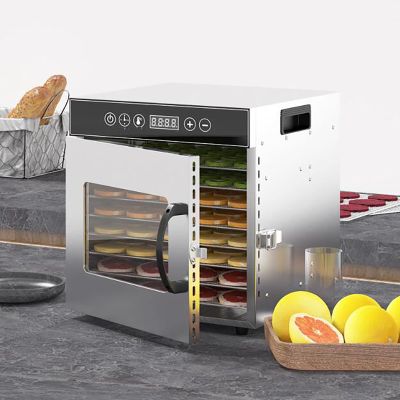 Stainless Steel Food Dehydrator with Free Recipe Book,Commercial Fruit Dryer,24 hours Timer & 30-90 Thermostat Control,Tempered Glass Door,for Vegetables,Meat,Pet Food,8Trays