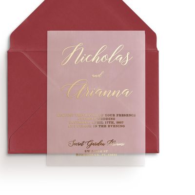 XOXOKristen Elegant Vellum Wedding Invitations with Gold Foil, Personalized Foiled Invitation in Gold, Silver, Rose Gold, Custom Wedding Vellum Invites (5" x 7", Rose Gold Foil)