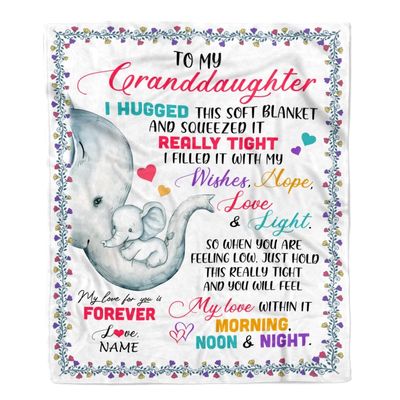 CenturyTee Personalized Elephant Blanket for Granddaughter - Soft, Customized Fleece (60 x 80 in Adult Size)