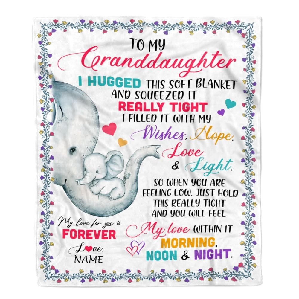 CenturyTee Personalized Elephant Blanket for Granddaughter - Soft, Customized Fleece (60 x 80 in Adult Size)