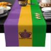 AMZRicher Mardi Gras Flag Burlap-Cotton Table Runner 120 Inches Long, Crown Purple Orange Green Durable Farmhouse Table Runners Outdoor Dining Tablecloths Decor for Baby Shower/Party/Wedding view 1