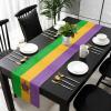 AMZRicher Mardi Gras Flag Burlap-Cotton Table Runner 120 Inches Long, Crown Purple Orange Green Durable Farmhouse Table Runners Outdoor Dining Tablecloths Decor for Baby Shower/Party/Wedding view 4