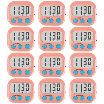 12 Pack Digital Kitchen Timers for Cooking Magnetic Timer for Cooking Loud Alarm Pink