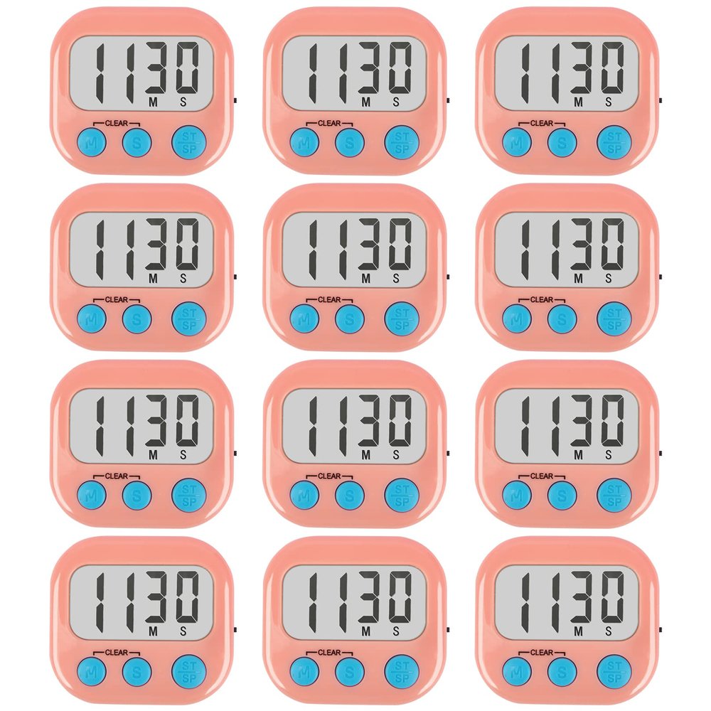 12 Pack Digital Kitchen Timers for Cooking Magnetic Timer for Cooking Loud Alarm Pink