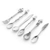 6pcs Vintage Spoons Fork Mini Royal Style Metal Gold Carved Coffee Snacks Fruit Prikkers Dessert Fork Kitchen Tool Teaspoon 1set (Silver) view 1