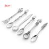 6pcs Vintage Spoons Fork Mini Royal Style Metal Gold Carved Coffee Snacks Fruit Prikkers Dessert Fork Kitchen Tool Teaspoon 1set (Silver) view 2
