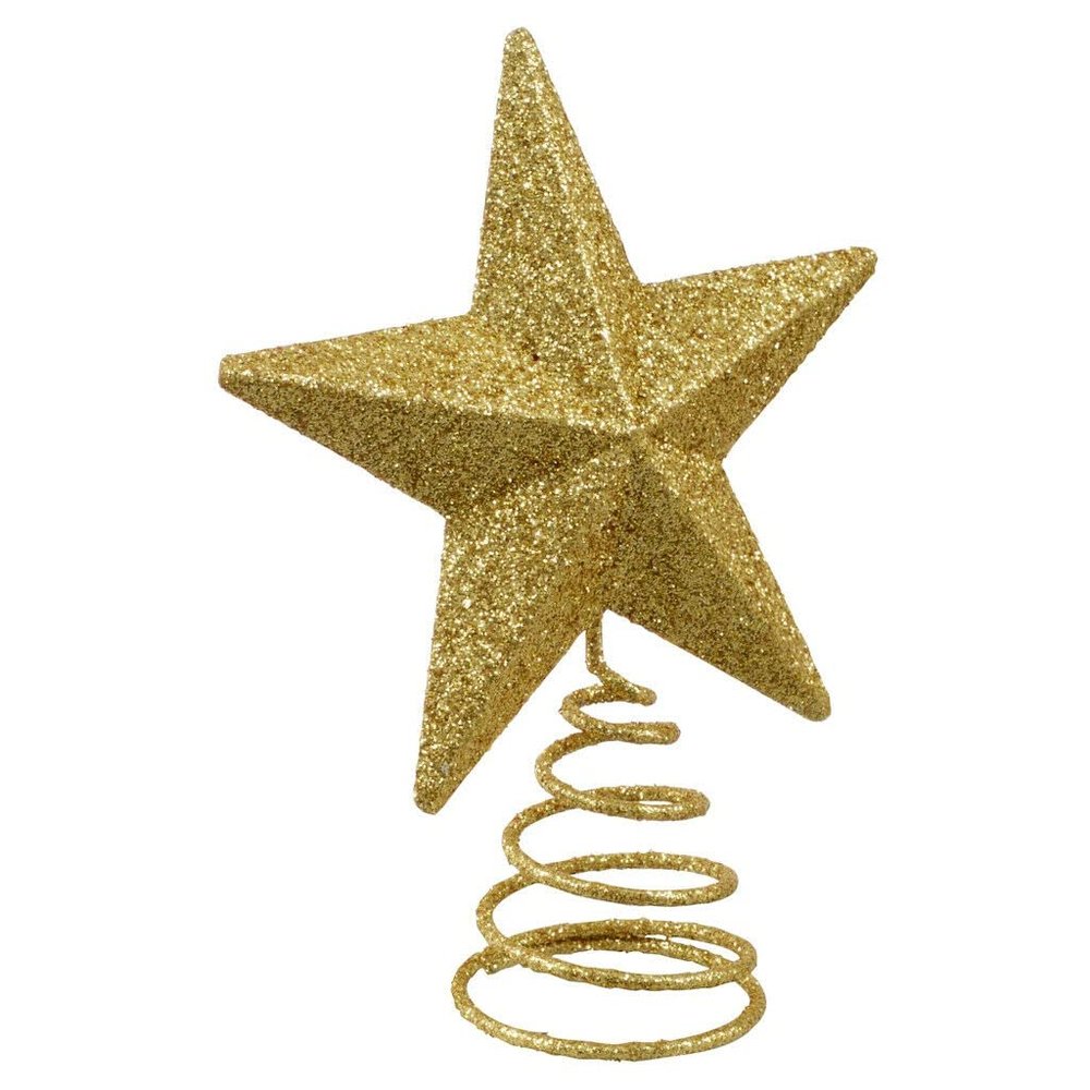 Glittery Mini Metal Star Tree Toppers 4.75x3.7 in Gold