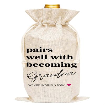 Pregnancy Announcement Wine Bag - Burlap Wine Bottle Cover Gift Bag for Grandma, Grandmother, Nonna, Gigi, Mimi - 1 Pc Wine Bag(C21)