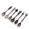 6pcs Vintage Spoons Fork Mini Royal Style Metal Gold Carved Coffee Snacks Fruit Prikkers Dessert Fork Kitchen Tool Teaspoon 1set (RedBronze) view 1