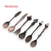 6pcs Vintage Spoons Fork Mini Royal Style Metal Gold Carved Coffee Snacks Fruit Prikkers Dessert Fork Kitchen Tool Teaspoon 1set (RedBronze) view 2