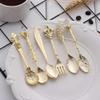 6pcs Vintage Spoons Fork Mini Royal Style Metal Gold Carved Coffee Snacks Fruit Prikkers Dessert Fork Kitchen Tool Teaspoon 1set (RedBronze) view 3